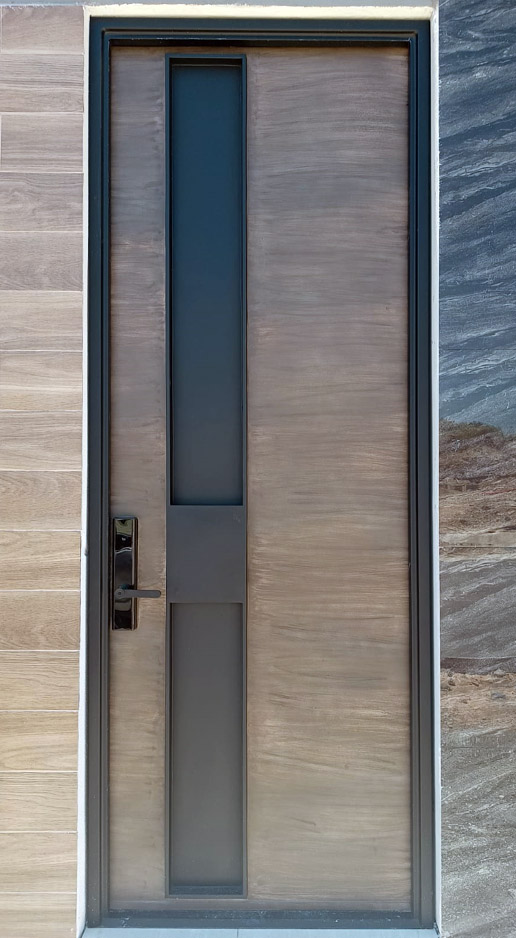Modern steel double door with side glass panels Texas